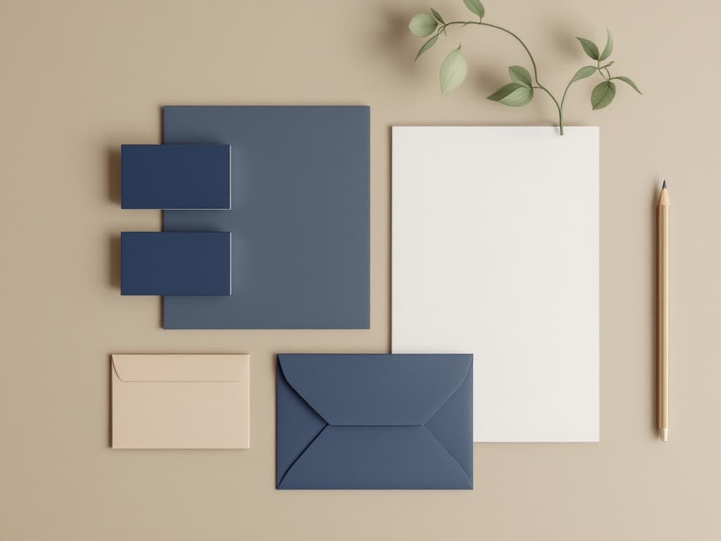 Complete corporate stationery set with matching business cards, letterhead, and envelopes