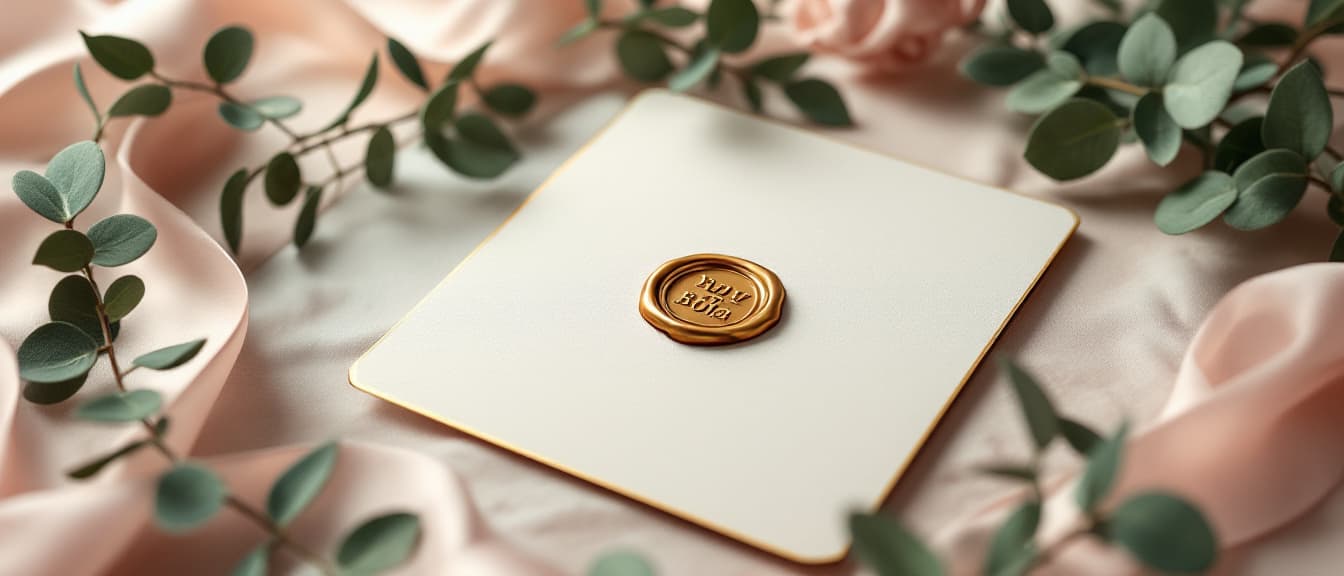 Elegant wedding invitation suite with gold wax seal and blush ribbon — event printing NYC