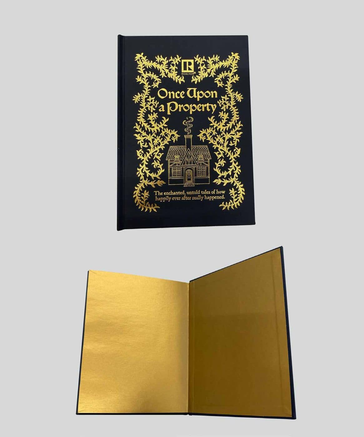 Once Upon a Property foil-stamped book with gilded interior